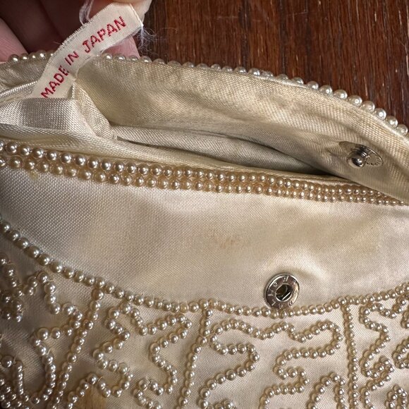 Vintage 50s Beaded Champagne Colored Hand Bag Clutch - Picture 5 of 9